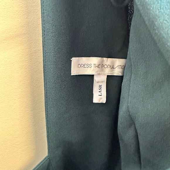 Dress the Population Long Sleeve Stretch Dress V-Neck in Pine Blue Green XXS - Picture 4 of 11